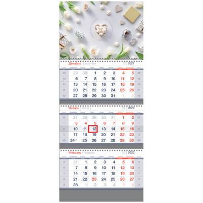 Календарь квартальный на 2022 год "Standard. White flowers", 295x700 мм