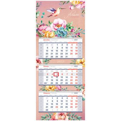 Календарь квартальный на 2022 год "Premium. Flower Collection", 330x810 мм