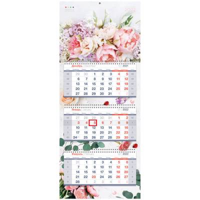 Календарь квартальный на 2022 год "Premium. Delicate flowers", 330x810 мм