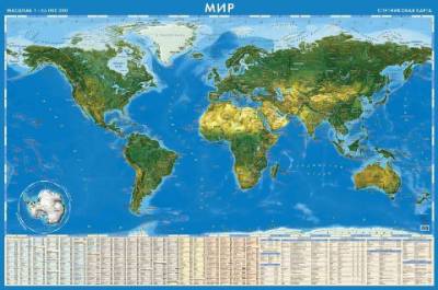 Спутниковая карта мира. Настенная карта с антибликовой ламинацией